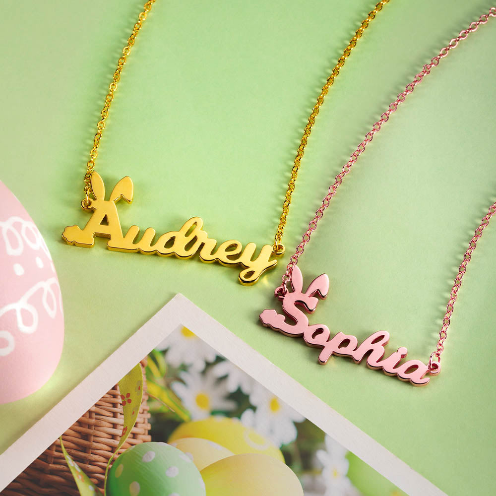 Personalized Name Easter Bunny Necklace Sterling Silver