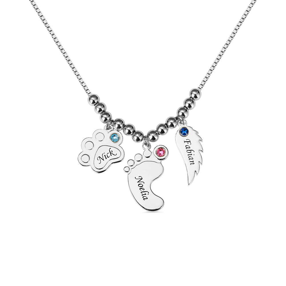 Personalized Paw Print & Baby Feet & Angel Wing Necklace