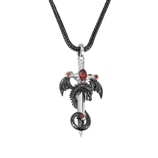 Sword Necklace with Cross Dragon Birthstone Pendant