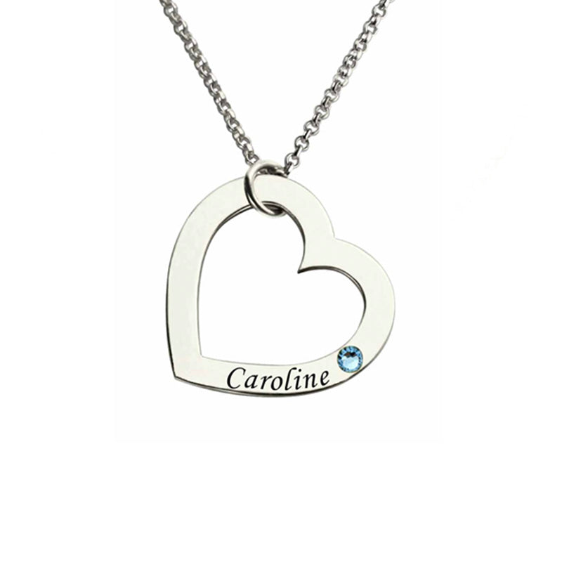 Collana personalizzata con nome a forma di cuore e pietra portafortuna in argento 