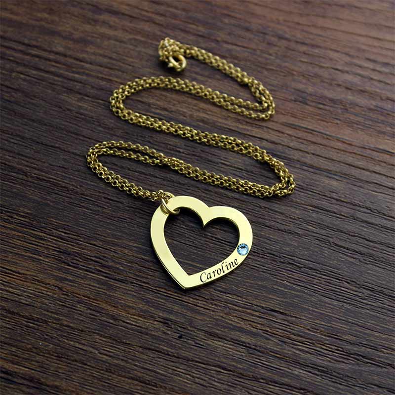 Collana personalizzata con nome a forma di cuore e pietra portafortuna in argento 