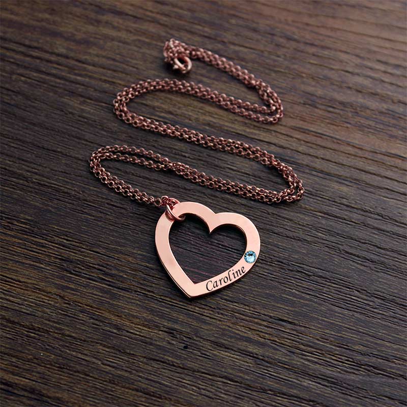 Collana personalizzata con nome a forma di cuore e pietra portafortuna in argento 