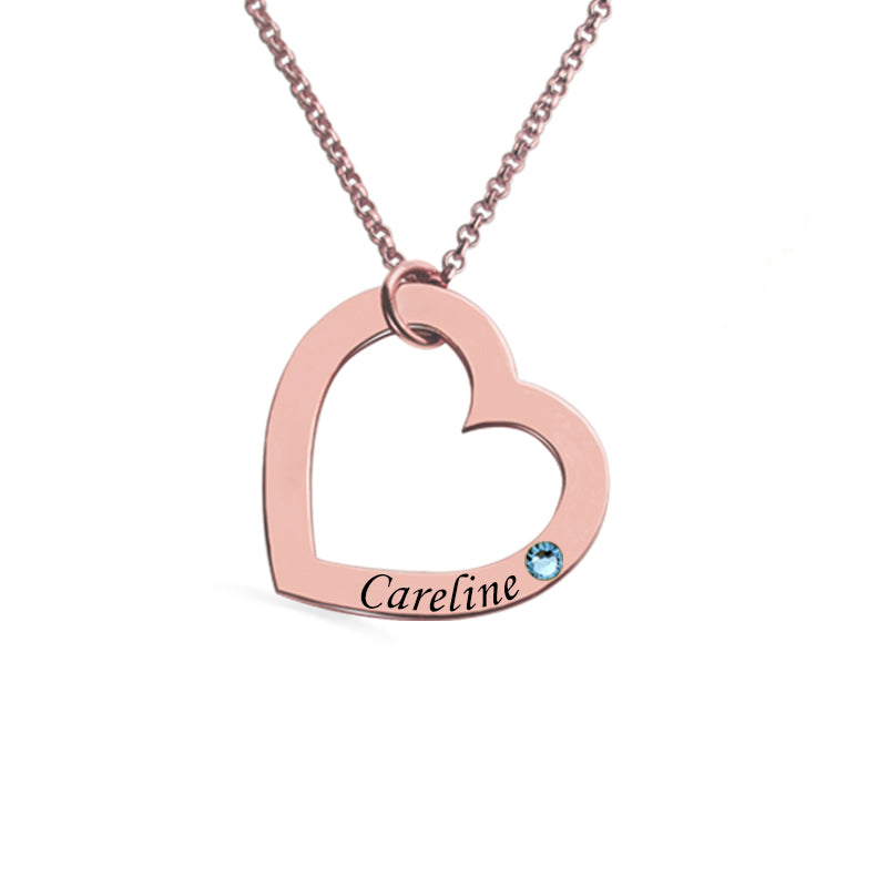 Collana personalizzata con nome a forma di cuore e pietra portafortuna in argento 