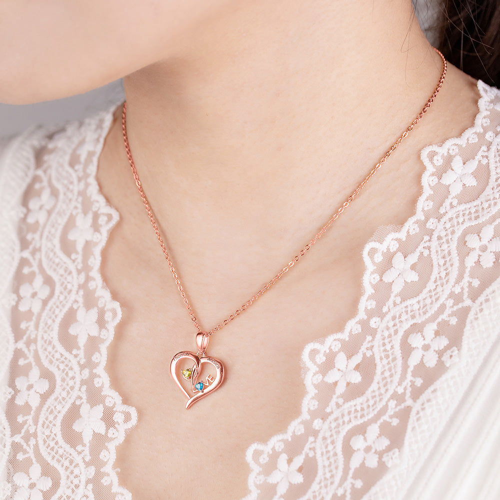 Collana con nome personalizzabile a forma di cuore con pietre portafortuna 