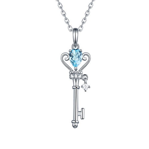 Collana con pietra preziosa naturale "La chiave del mio cuore" in argento sterling da 18"