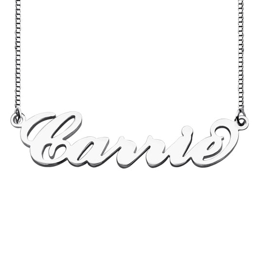 Personalized Box Chain Carrie Name Necklace Silver