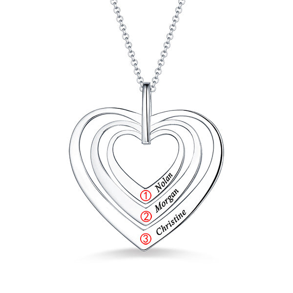 Engraved Family Heart Necklace Sterling Silver