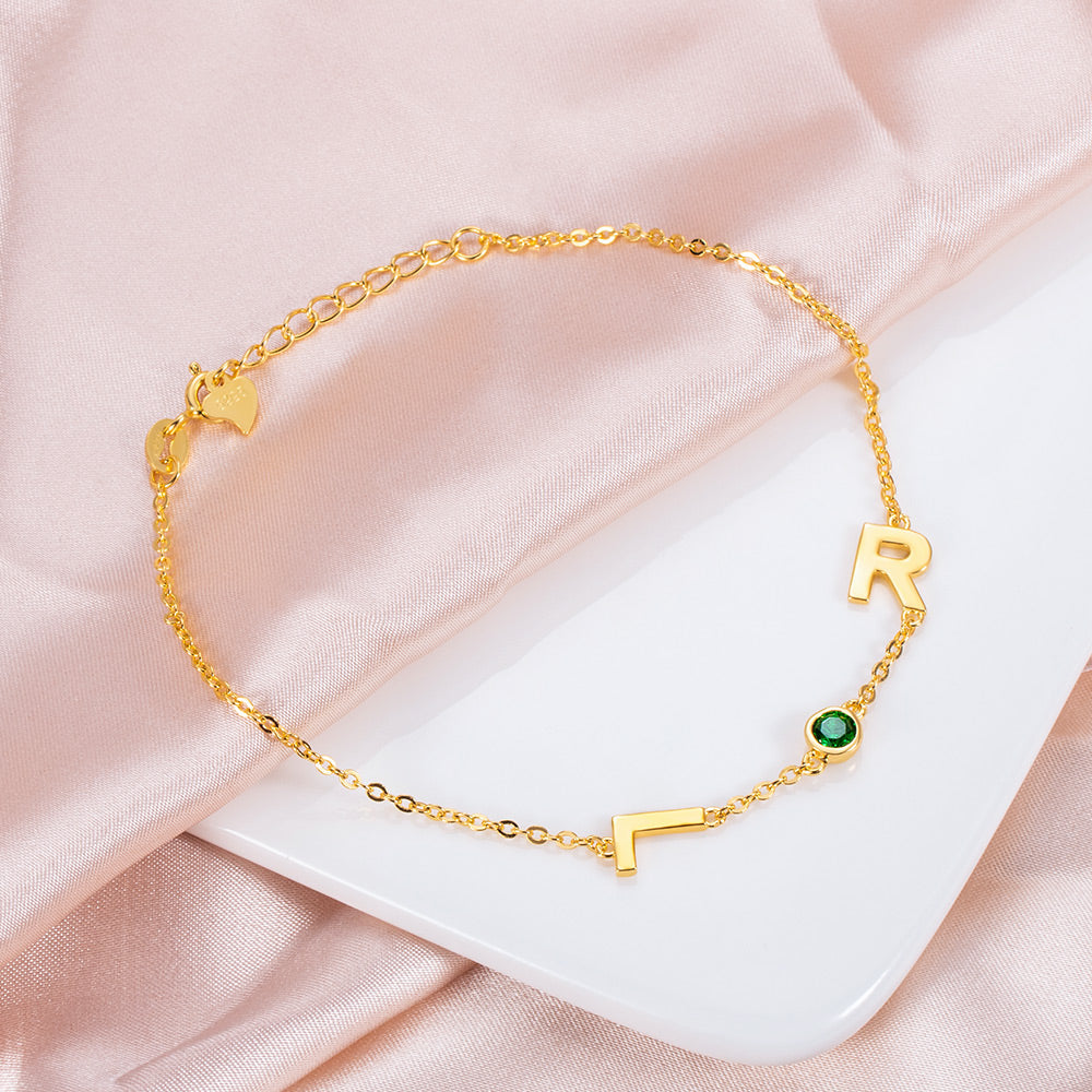 Personalized Sideways Initial Birthstone Bracelet