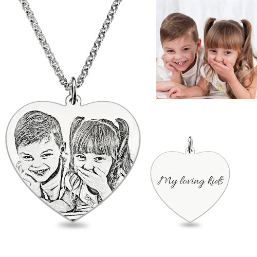 Engraved Heart Photo Pendant Necklace