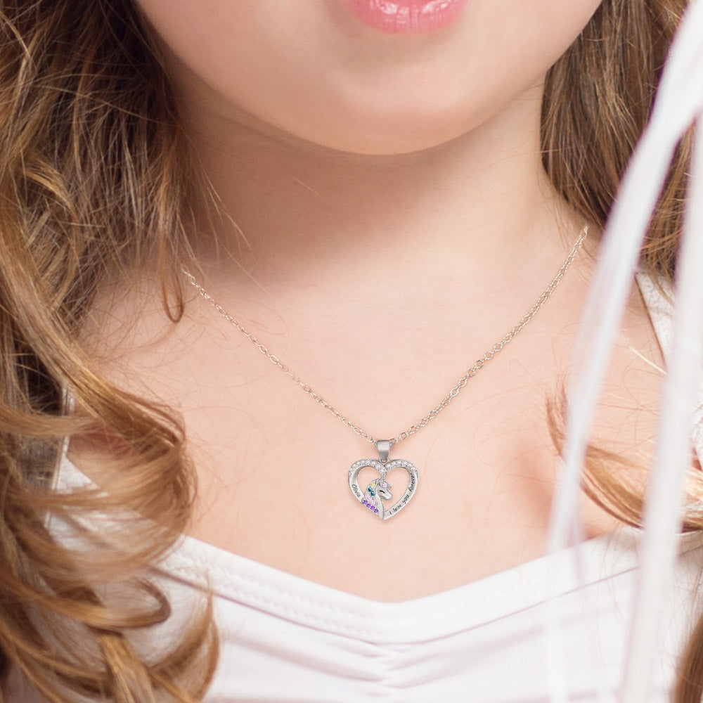 Collana personalizzata con ciondolo a forma di unicorno a forma di cuore