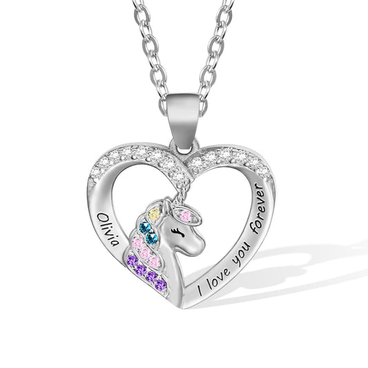 Collana personalizzata con ciondolo a forma di unicorno a forma di cuore