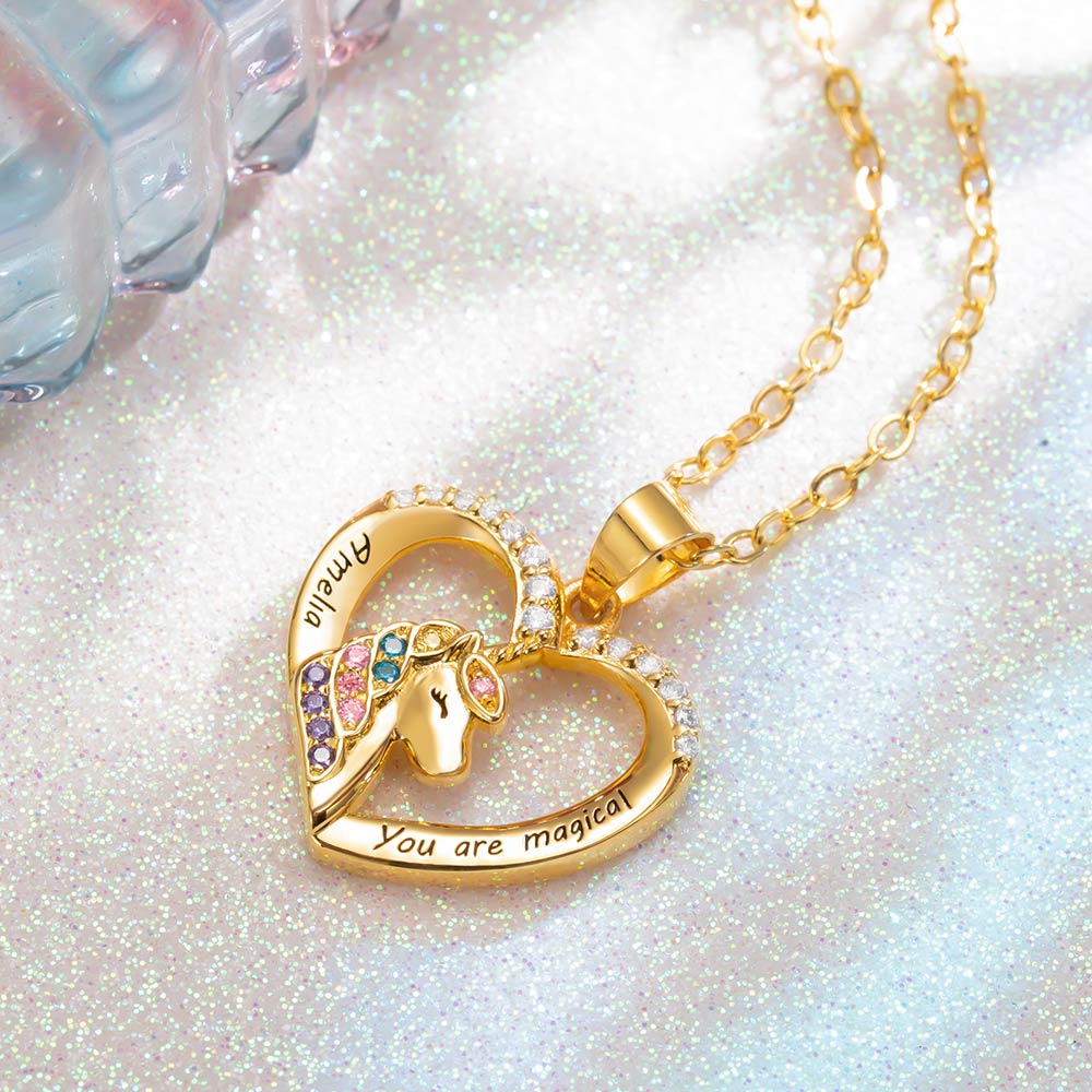 Collana personalizzata con ciondolo a forma di unicorno a forma di cuore