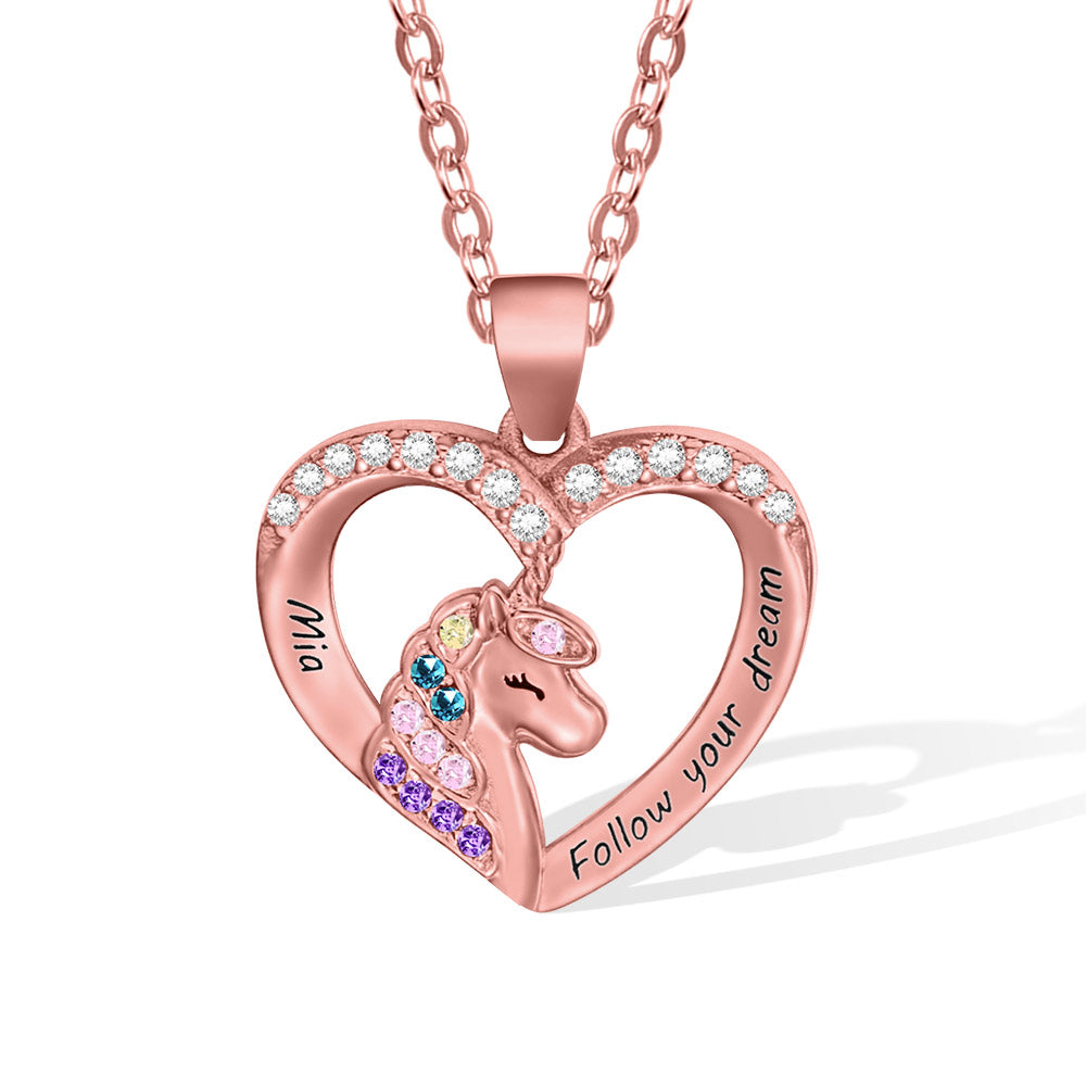 Custom Necklace with Heart Unicorn Pendant