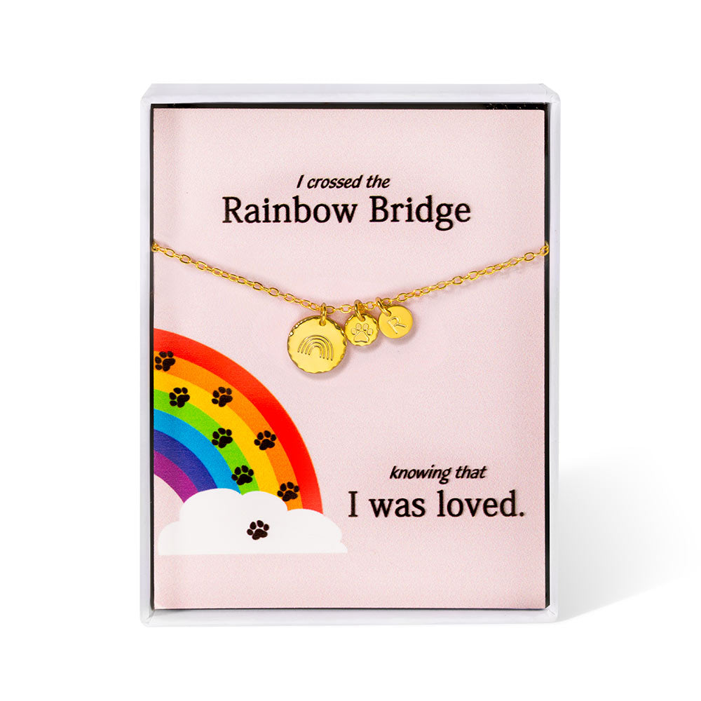 Collana commemorativa personalizzata per animali domestici Rainbow Bridge in argento sterling