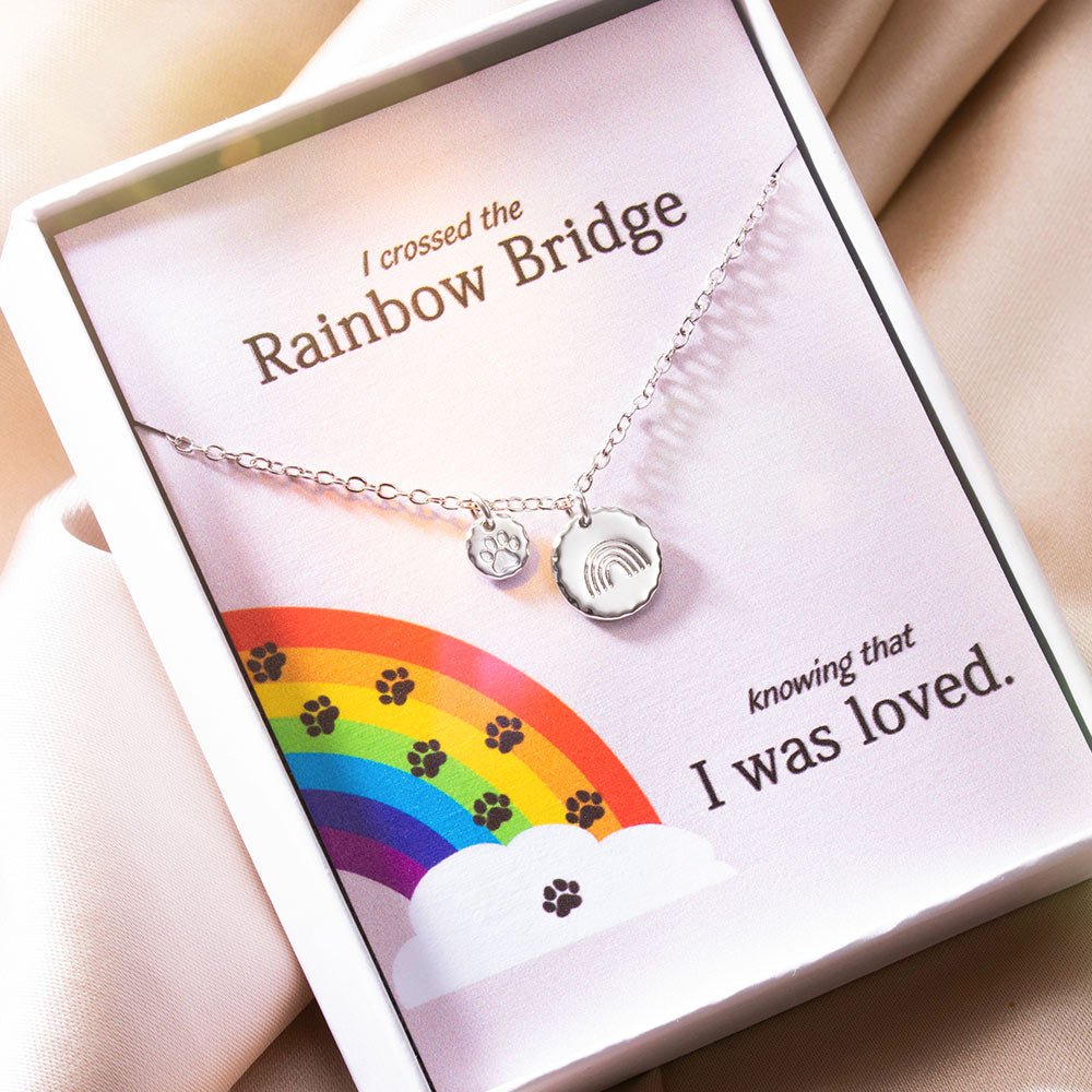 Collana commemorativa personalizzata per animali domestici Rainbow Bridge in argento sterling