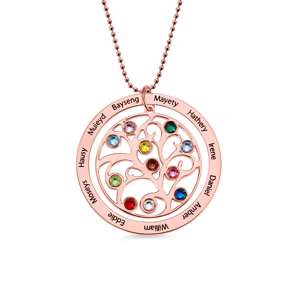 Personalized Family Tree Birthstone Necklace in Silver