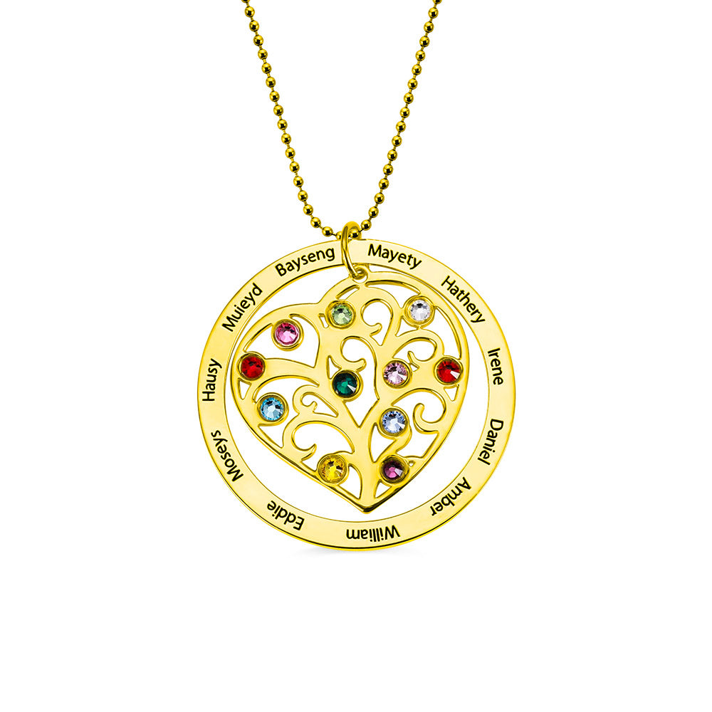 Collana personalizzata con pietra portafortuna dell'albero genealogico in argento 