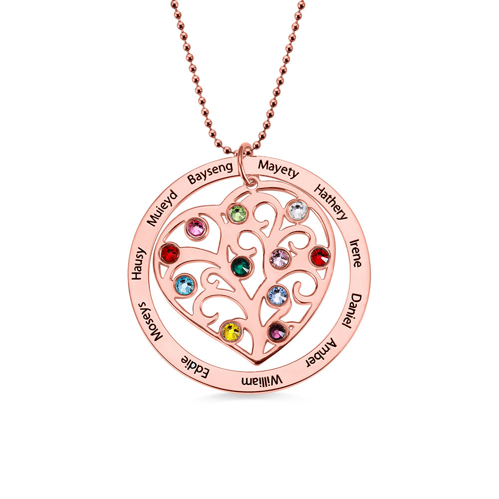 Collana personalizzata con pietra portafortuna dell'albero genealogico in argento 