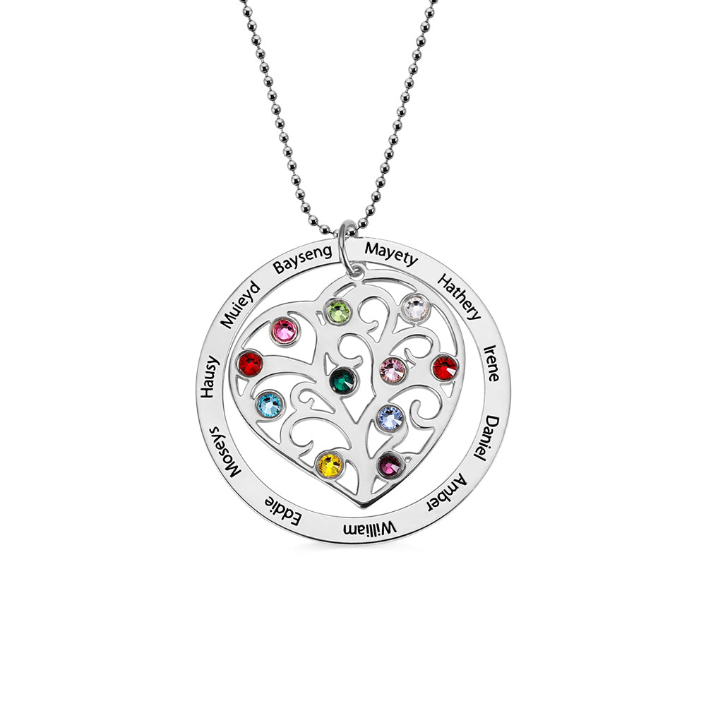 Collana personalizzata con pietra portafortuna dell'albero genealogico in argento 