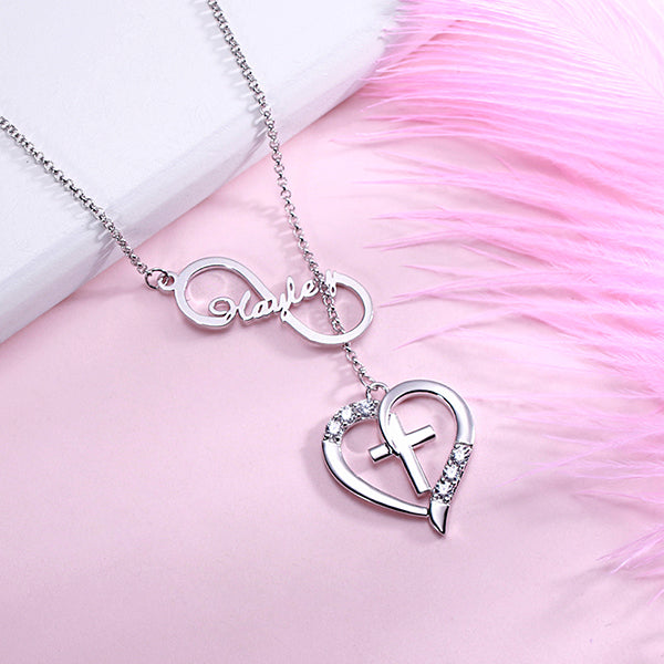 Personalized Infinity & Heart Cross Name Necklace