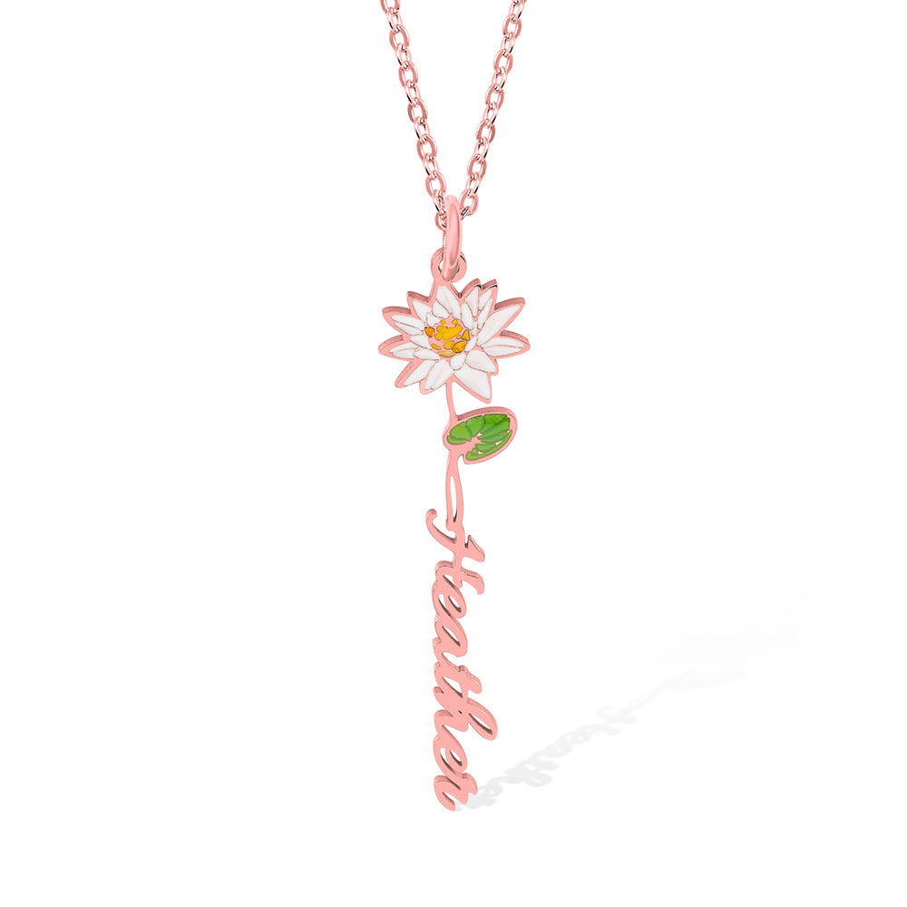 Personalized Birth Flower Name Necklace Sterling Silver 925