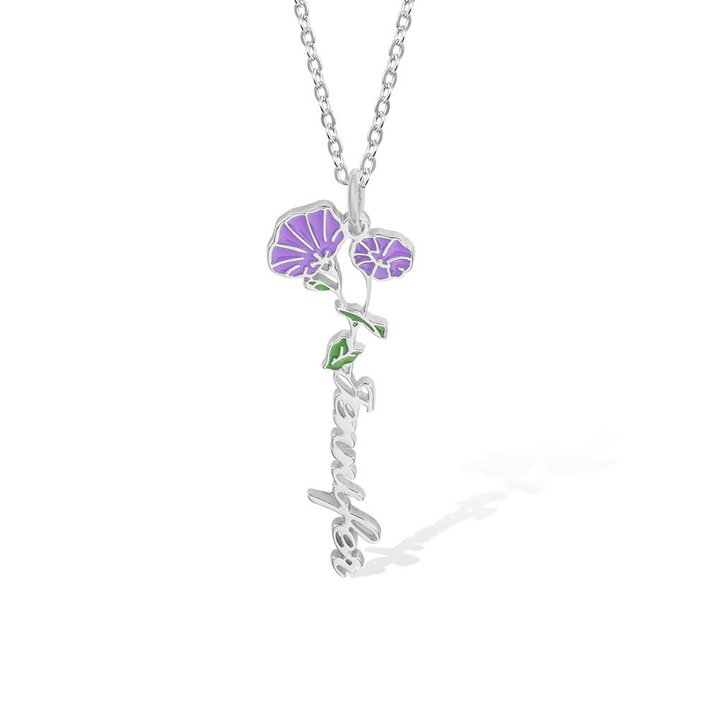 Personalized Birth Flower Name Necklace Sterling Silver 925