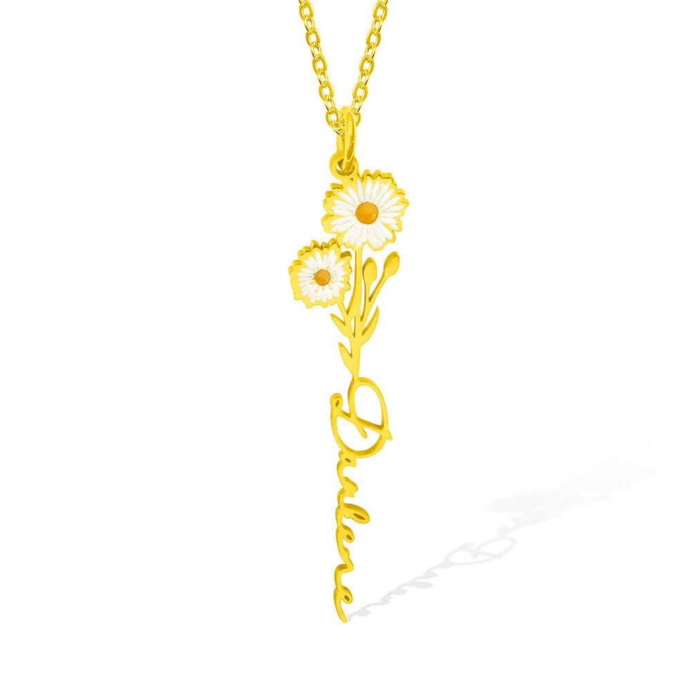 Collana personalizzata con nome del fiore di nascita in argento sterling 925 