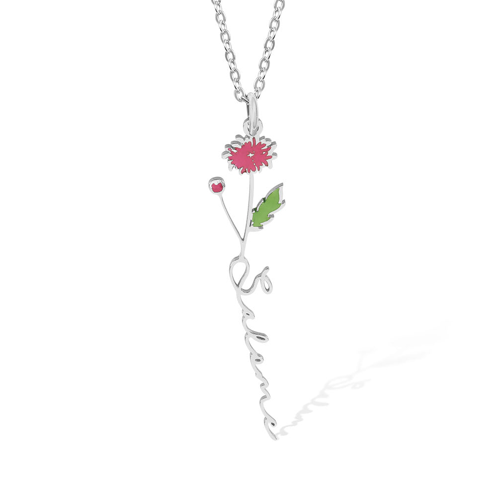 Personalized Birth Flower Name Necklace Sterling Silver 925