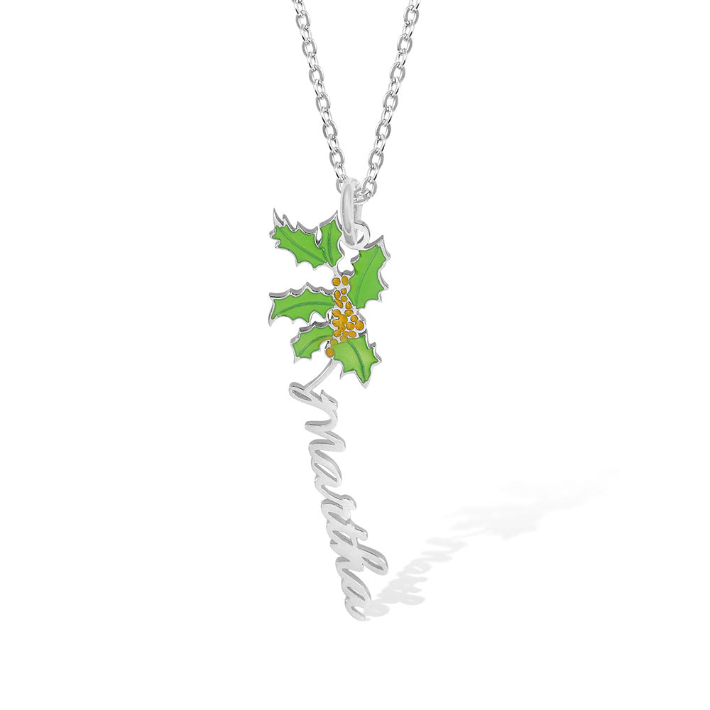 Personalized Birth Flower Name Necklace Stainless Steel