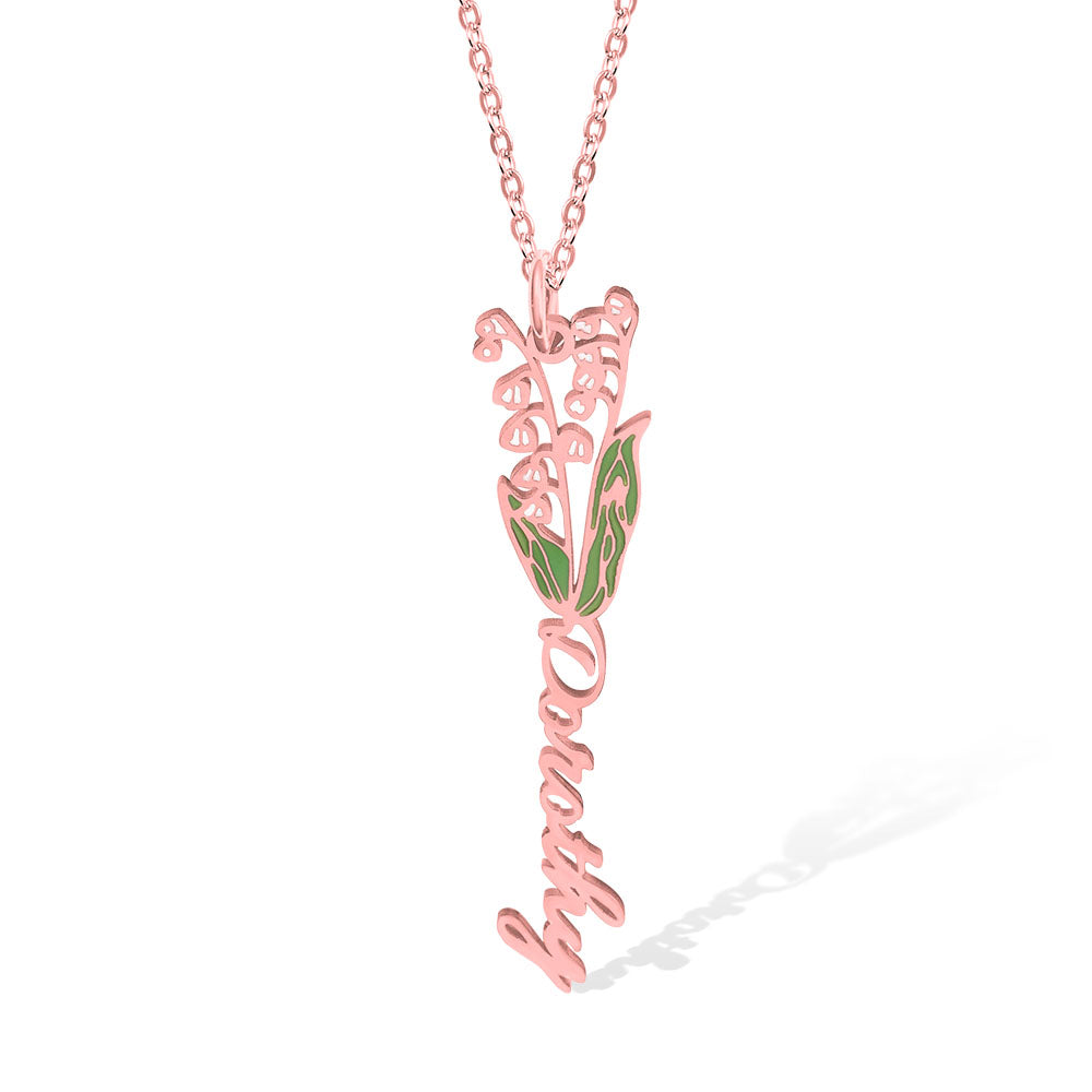 Personalized Birth Flower Name Necklace Stainless Steel