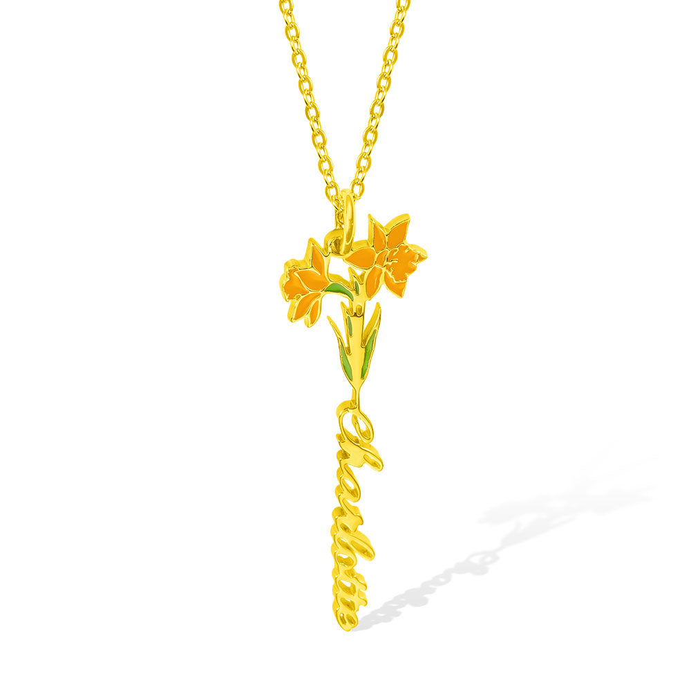 Collana personalizzata con nome del fiore di nascita in acciaio inossidabile