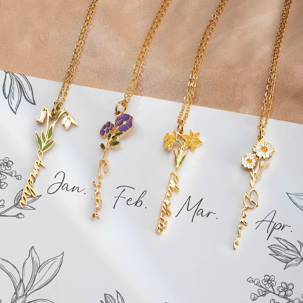 Collana personalizzata con nome del fiore di nascita in acciaio inossidabile