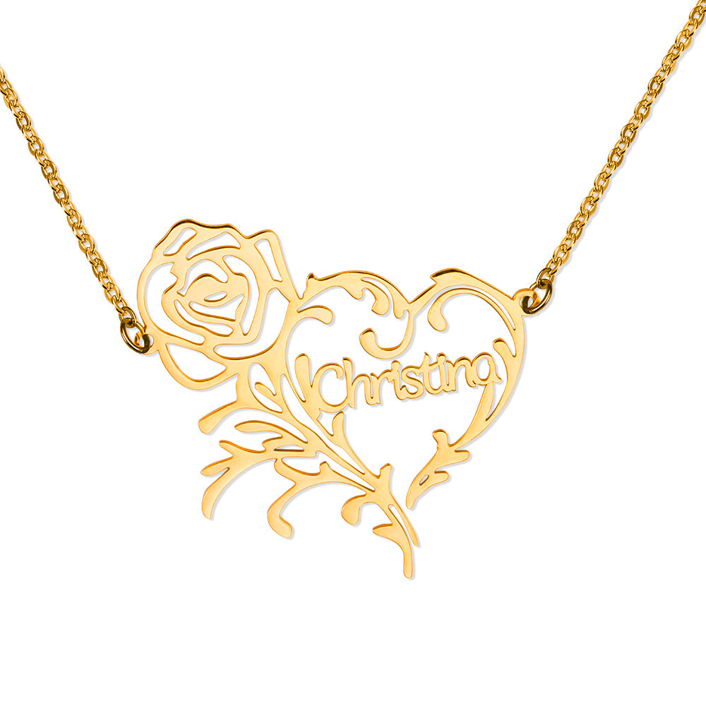 Personalized Rose Heart Necklace Stainless Steel