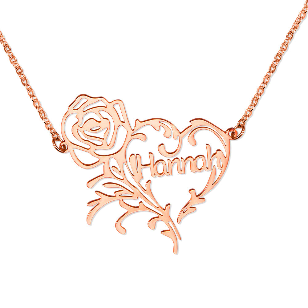 Personalized Rose Heart Necklace Stainless Steel