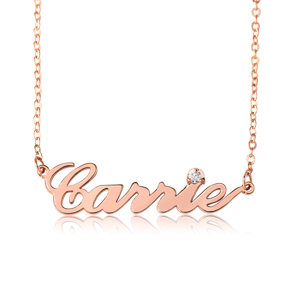 Collana in argento sterling con nome Carrie e pietra portafortuna