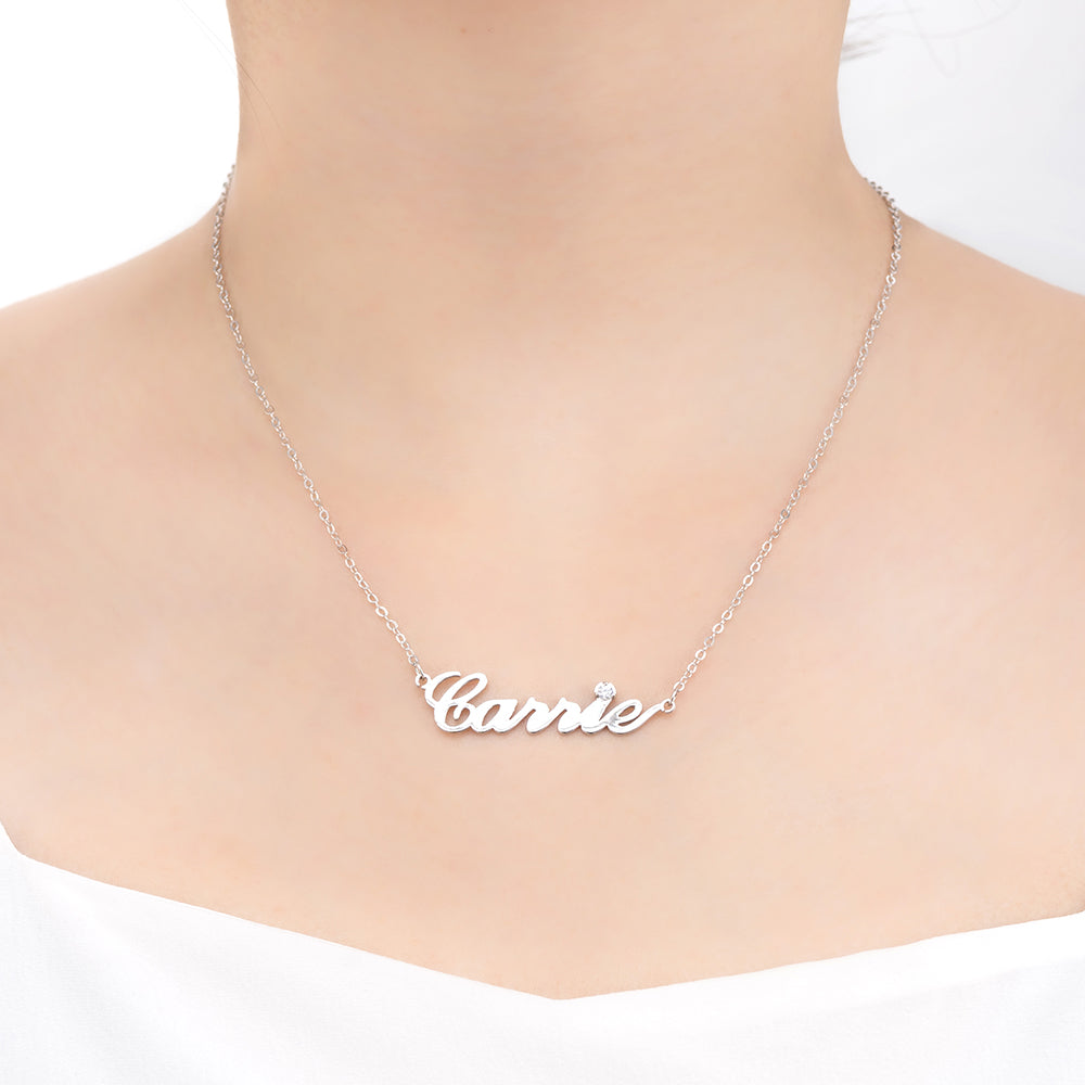 Sterling Silver Carrie Name Necklace With Birthstone