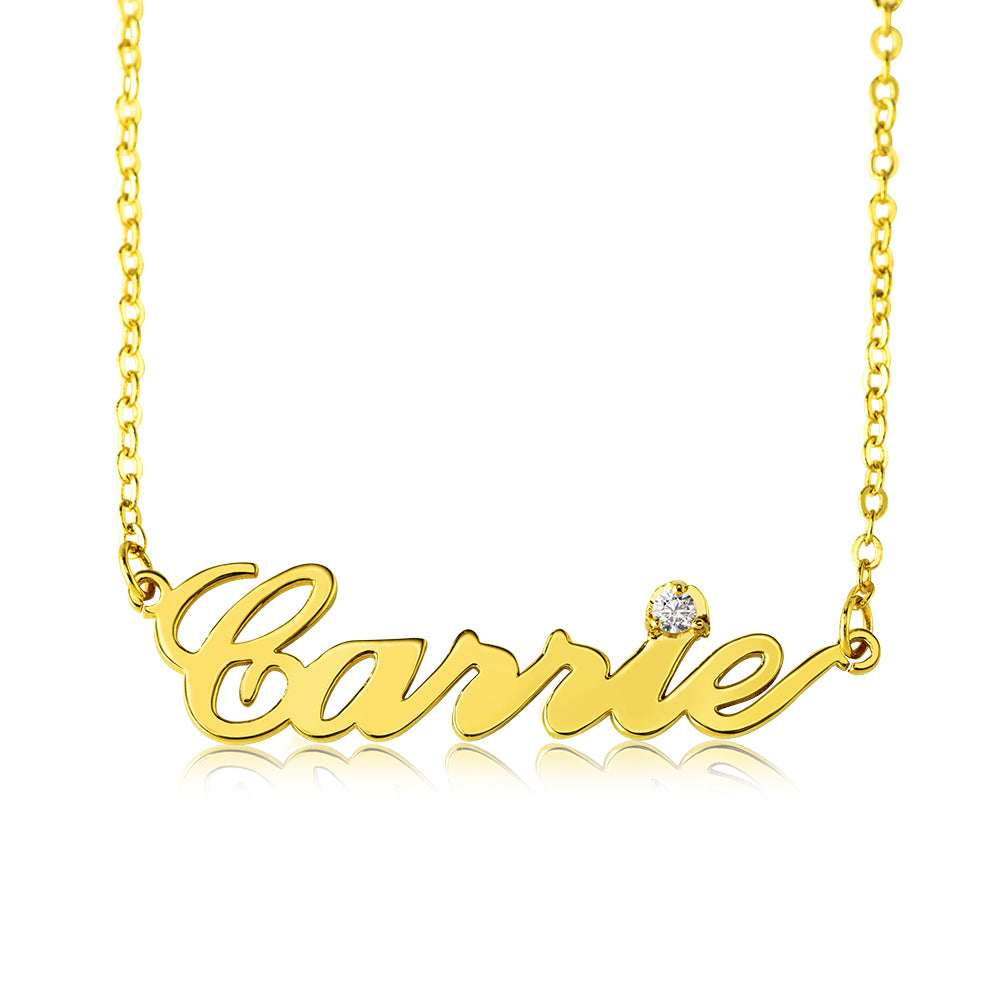 Sterling Silver Carrie Name Necklace With Birthstone