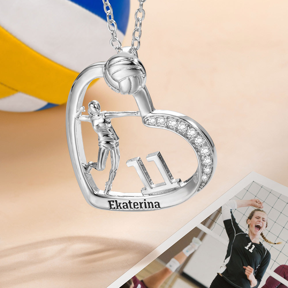 Collana personalizzata con cuore per ragazze di pallavolo, stile 1 