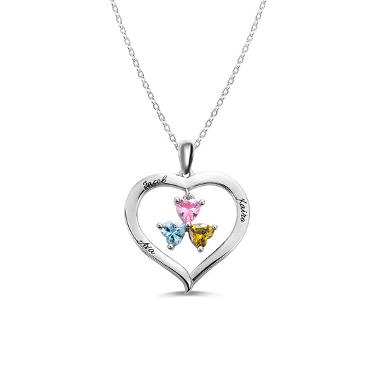 Collana personalizzata con 3 pietre portafortuna a forma di cuore con incisione in argento 