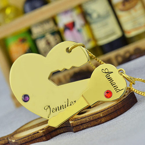 Key to My Heart Couple Necklaces Set of 2 Names Pendant