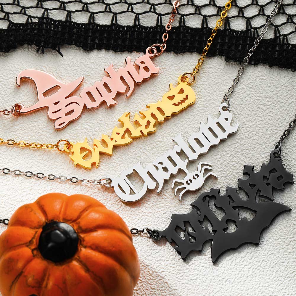 Collana personalizzata con nome gotico di Halloween in argento sterling 925 