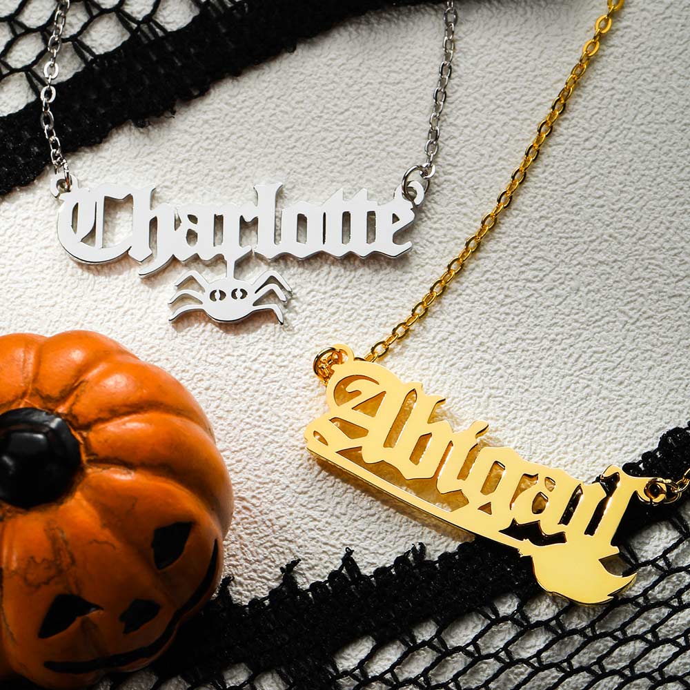 Collana personalizzata con nome gotico di Halloween in argento sterling 925 