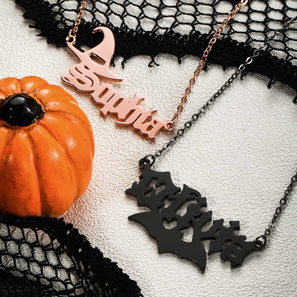 Collana personalizzata con nome gotico di Halloween in argento sterling 925 