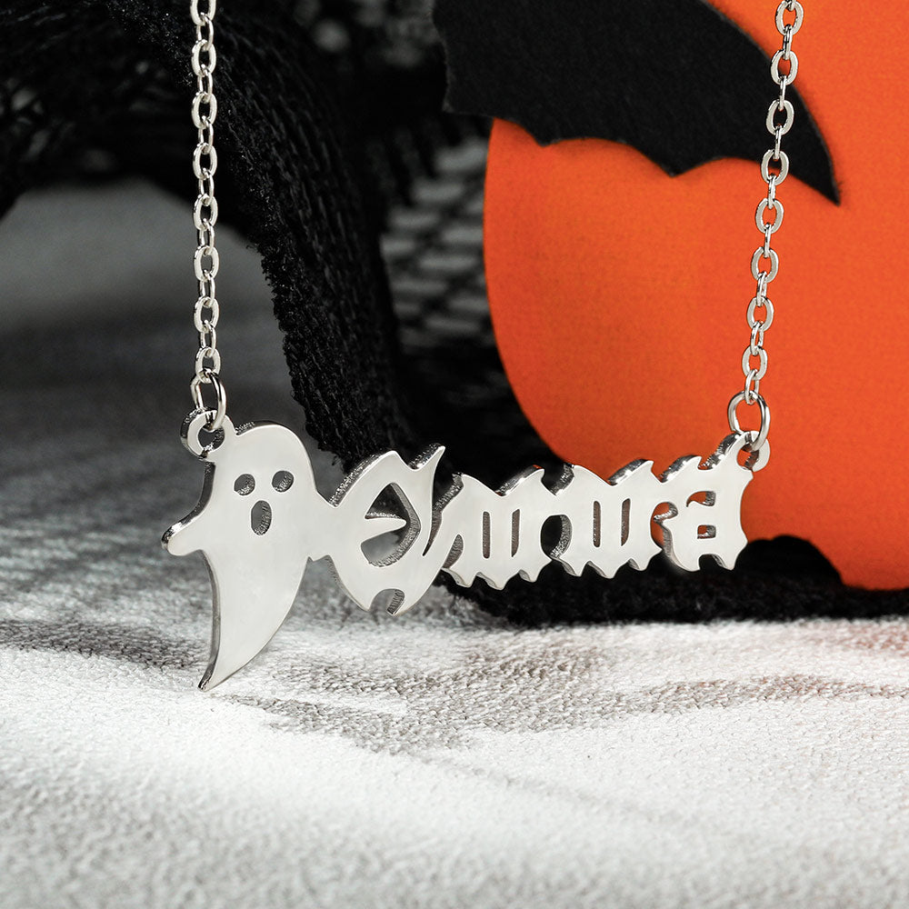 Collana personalizzata con nome gotico di Halloween in argento sterling 925 