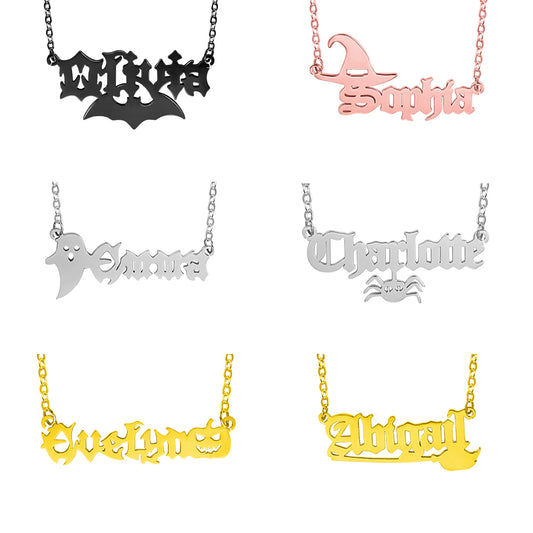 Personalized Halloween Gothic Name Necklace Sterling Silver 925