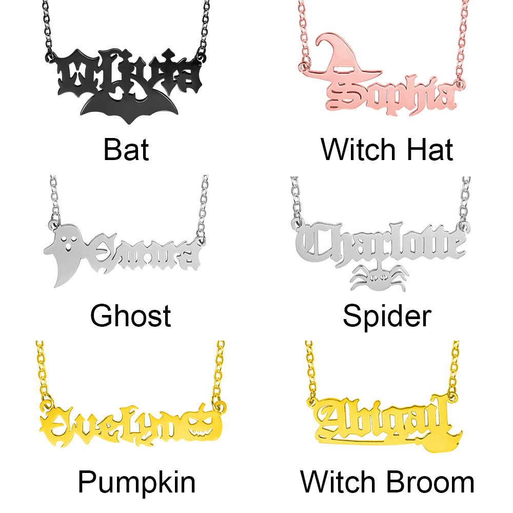 Collana personalizzata con nome gotico di Halloween in acciaio inossidabile 