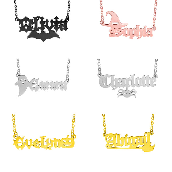 Personalized Halloween Gothic Name Necklace Stainless Steel