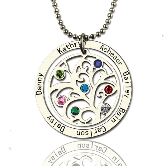 Collana personalizzata con albero genealogico e pietra portafortuna con 7 nomi 