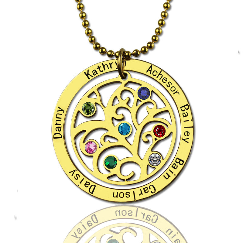 Collana personalizzata con albero genealogico e pietra portafortuna con 7 nomi 