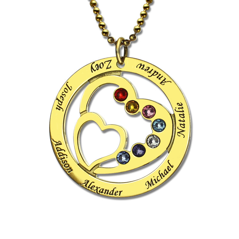 Personalized Heart in Heart Birthstone Name Necklace Silver